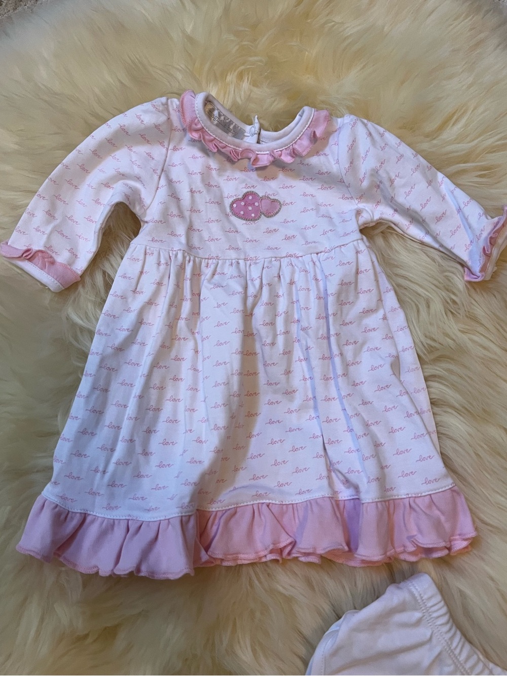 Magnolia Baby White Baby Dress with Pink Trim and Heart Applique